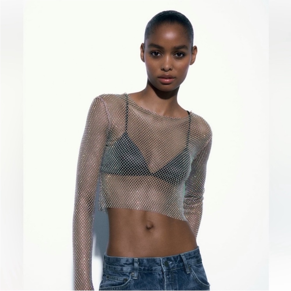NWT Zara Shimmer Mesh Top